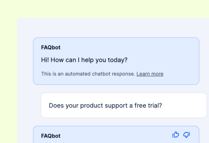 FAQbot chat session with a customer asking about a trial